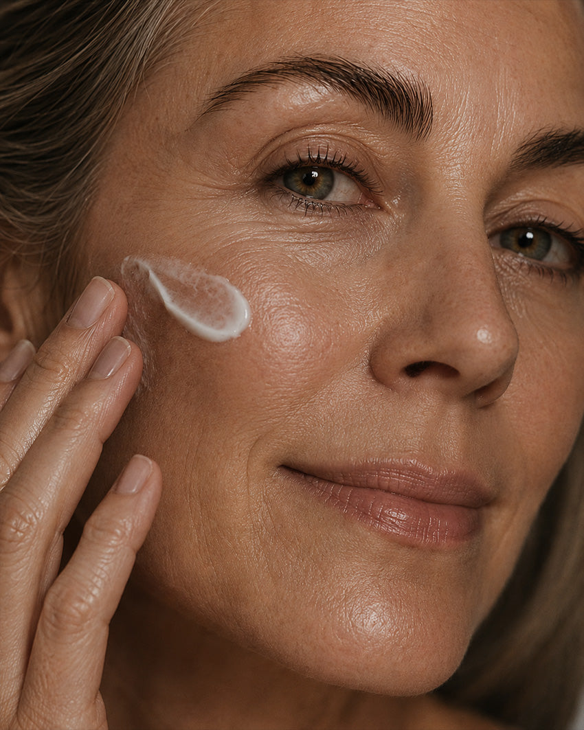 Mujer con protector solar facial